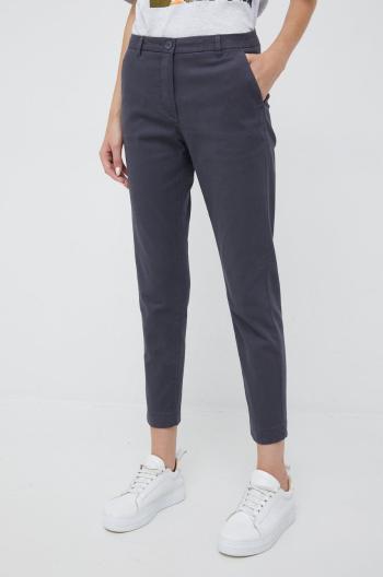 Kalhoty Sisley dámské, šedá barva, střih chinos, high waist