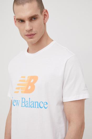 Bavlněné tričko New Balance MT21529WT bílá barva, s potiskem