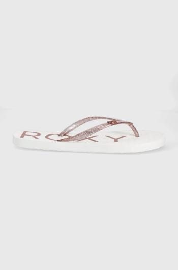 Žabky Roxy dámské, bílá barva, na plochém podpatku