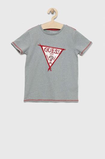 Dětské tričko Guess šedá barva, s aplikací