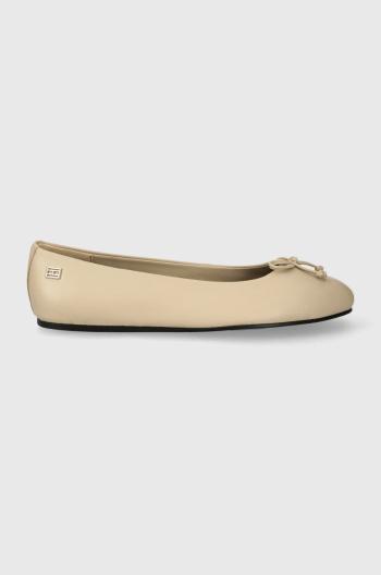 Kožené baleríny Tommy Hilfiger ESSENTIAL LEATHER BALLERINA béžová barva, FW0FW07768