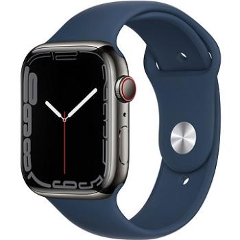 Apple Watch Series 7 45mm Cellular Grafitový nerez s hlubokomořsky modrým sportovním řemínkem (MKL23HC/A)