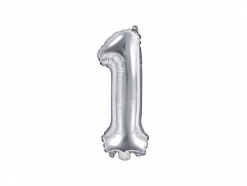 PartyDeco Fóliový balónek Mini - Číslo 1 stříbrný 35cm