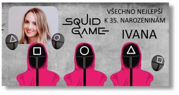 Narozeninový banner s fotkou - Squid game Rozměr banner: 130 x 65 cm