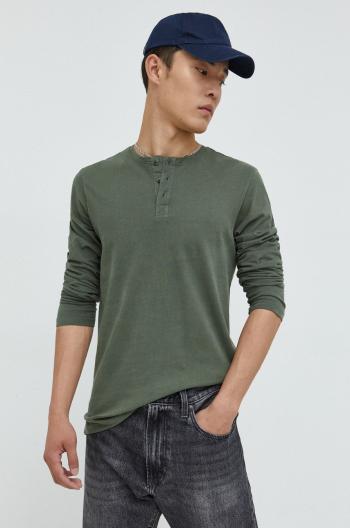 Bavlněné tričko s dlouhým rukávem Solid zelená barva