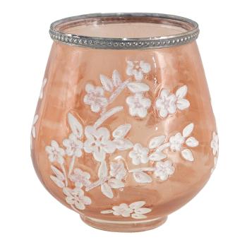 Béžovo-hnědý skleněný svícen na čajovou svíčku s květy Teane  - Ø 13*14 cm 6GL3499