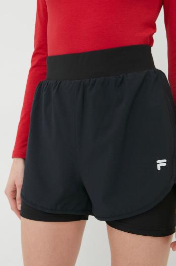 Tréninkové šortky Fila Rennes dámské, černá barva, hladké, high waist
