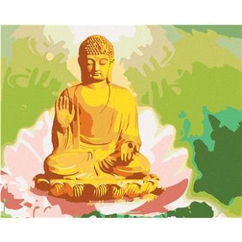 Diamondi - Diamantové malování - BUDDHA V LOTOSU A ZELENÉ POZADÍ, 40x50 cm, Vypnuté plátno na rám (605851B)