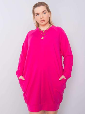 RŮŽOVÉ DÁMSKÉ ŠATY S KAPSAMI RV-SK-6296.99-FUCHSIA Velikost: 2XL