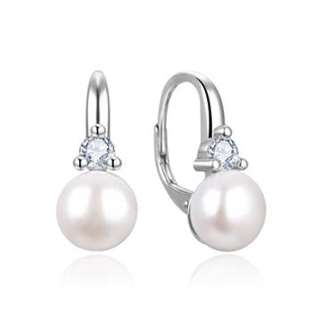 NUBIS® Stříbrné perlové náušnice se zirkony - NB-3026