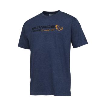 Savage Gear Triko Signature Logo T-shirt Blue Melange - XL