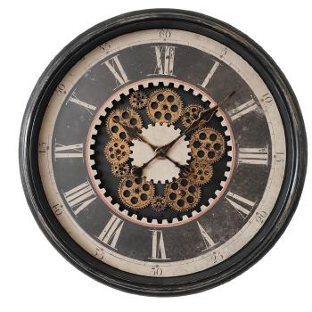 Černé antik nástěnné hodiny s ozubenými kolečky Sivon - Ø 58*8 cm / 3*AA 6KL0777