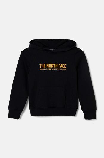 Dětská bavlněná mikina The North Face VARSITGRAPHIC RELAXED HOODIE černá barva, s kapucí, s potiskem, NF0A89HBJK31