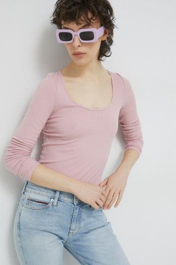 Tričko s dlouhým rukávem Abercrombie & Fitch růžová barva
