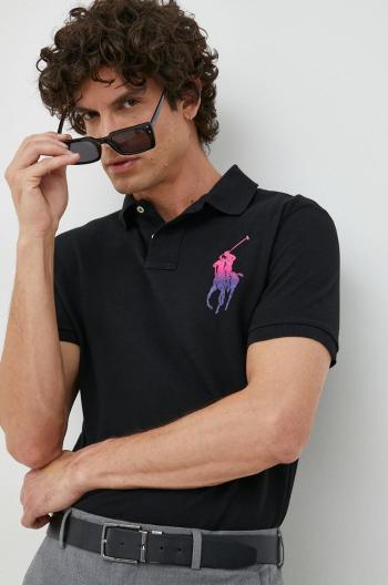 Bavlněné polo tričko Polo Ralph Lauren černá barva, s aplikací