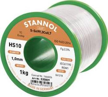 Bezolovnatý pájecí cín Stannol HS10 2,5% 1,0MM SN99,3CU0,7 CD 1000G, bez olova, cívka, 1000 g, 1 mm