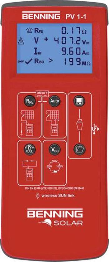 Instalační tester Benning PV 1-1 Kalibrováno dle (DAkkS)