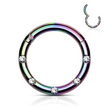 Šperky4U Duhový piercing kruh segment, čiré kameny, 1,2 x 8 mm - K01058-W