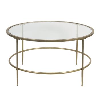 Zlatý kovový konferenční stolek se skleněnou deskou Akantha – Ø 85*46 cm  50470