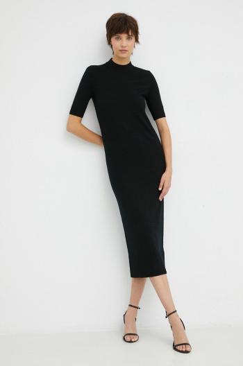 Vlněné šaty Calvin Klein černá barva, midi