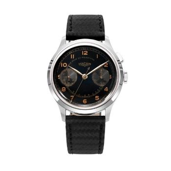 Vulcain Monopusher Heritage - Black - Black Carbon Leather Strap