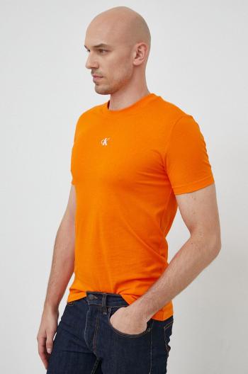 Bavlněné tričko Calvin Klein Jeans oranžová barva