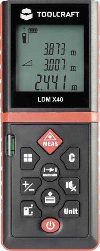 Laserový měřič vzdálenosti TOOLCRAFT LDM X40 TO-4859223, max. rozsah 40 m