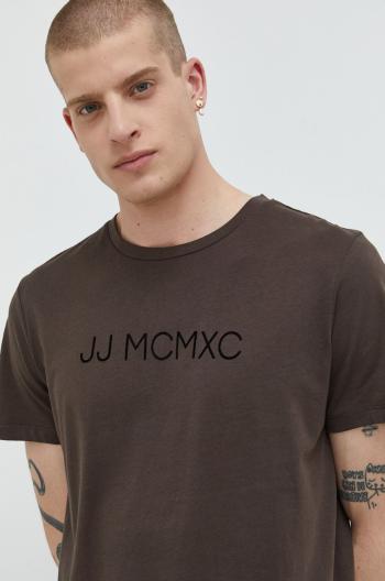 Bavlněné tričko Jack & Jones hnědá barva, s aplikací