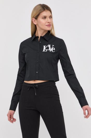 Košile Love Moschino dámská, černá barva, regular, s klasickým límcem