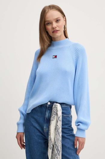 Bavlněný svetr Tommy Jeans modrá barva, s pologolfem, DW0DW19912