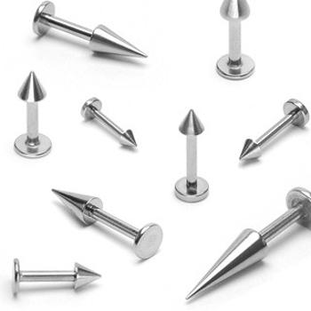 Jednoduchý labret z oceli 316L - lesklé hrotové zakončení, tloušťka 1 mm - Rozměr: 8 mm x 3x3 mm