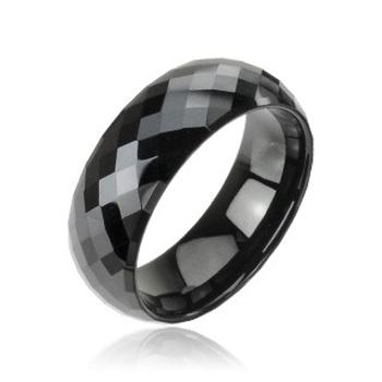 Wolframový prsten černý - vzor disco - Velikost: 64