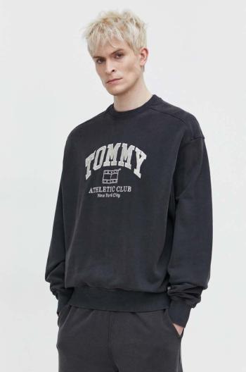 Bavlněná mikina Tommy Jeans pánská, šedá barva, melanžová, DM0DM18635