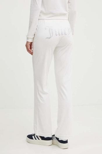 Velurové teplákové kalhoty Juicy Couture TINA TRACKPANTS bílá barva, s aplikací, JCAPW045