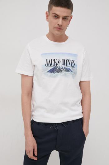 Bavlněné tričko Jack & Jones bílá barva, s potiskem