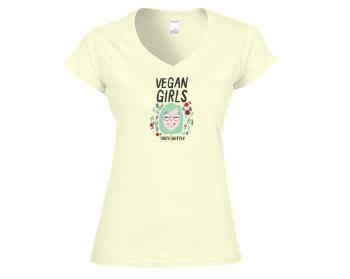 Dámské tričko V-výstřih Veganské dívky chutnají líp