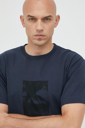 Bavlněné tričko Rip Curl tmavomodrá barva, s potiskem