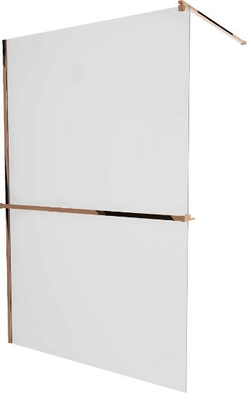 MEXEN/S KIOTO Sprchová zástěna WALK-IN s poličkou a držákem ručníků 120 x 200 cm, matné sklo 8 mm, růžové zlato 800-120-121-60-30