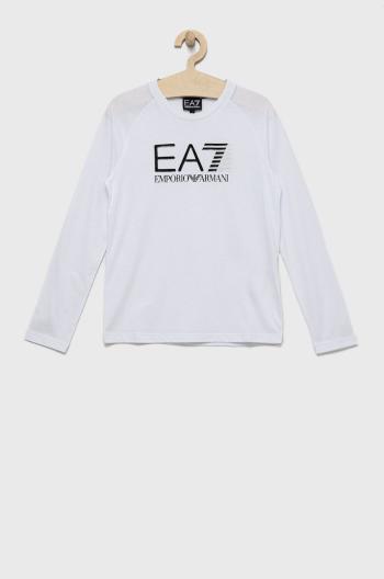 Dětská bavlněná košile s dlouhým rukávem EA7 Emporio Armani bílá barva, s potiskem