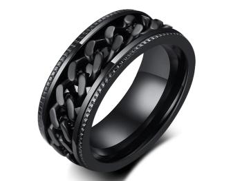 Ziskoun Černý prsten z chirurgické oceli s řetězem- černý SR201 Velikost: 9