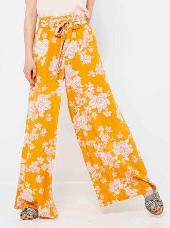 Hořčicové široké květované kalhoty CAMAIEU