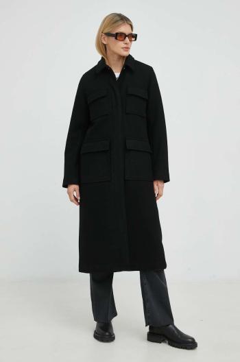 Vlněný kabát Samsoe Samsoe černá barva, přechodný