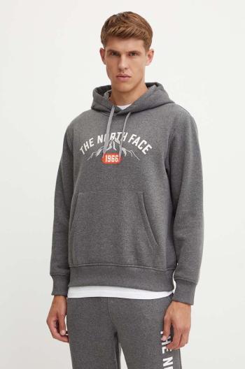 Mikina The North Face Hoodie Varsity Graphic pánská, šedá barva, s kapucí, s potiskem, NF0A89DJDYY1