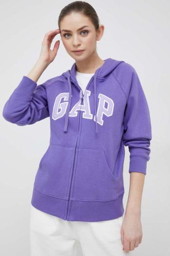 Mikina GAP dámská, fialová barva, s kapucí, s aplikací