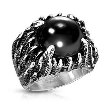 Šperky4U Pánský ocelový prsten s černým kamenem - velikost 67 - OPR0126-67