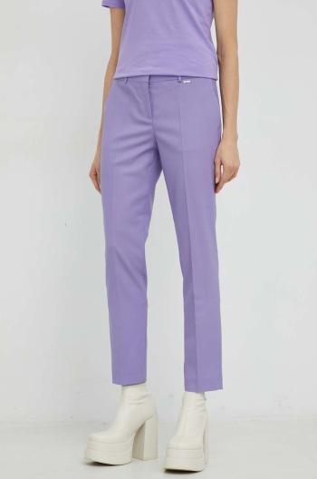 Vlněné kalhoty BOSS dámské, fialová barva, fason cargo, medium waist