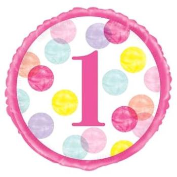 Balón foliový 1. narozeniny růžový s puntíky - 45 cm (11179732975)