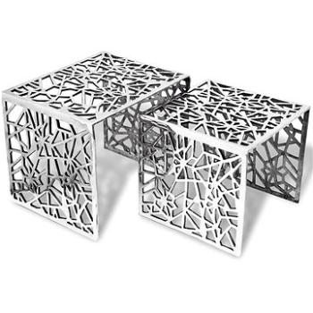 Dva kusy odkládací stolky čtvercové hliníkové stříbrné (243508)