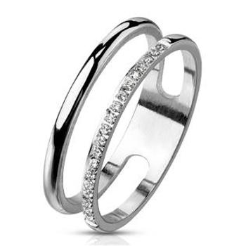 Spikes USA Dvojitý ocelový prsten se zirkony - velikost 55 - OPR0148-55