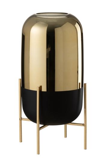 Skleněná černo-zlatá dekorační váza na podstavci - Ø 18*37cm 95624